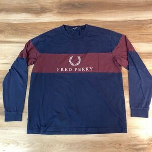 Fred Perry Long Sleeve T Shirt Mens Large Navy Maroon Laurel Wreath Sportswear